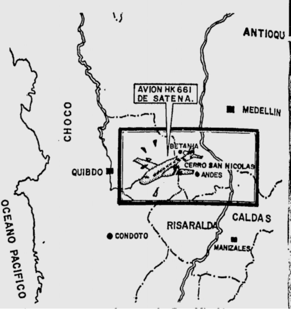 Ubicación en mapa accidente Satena 1972 Farallones del Citará